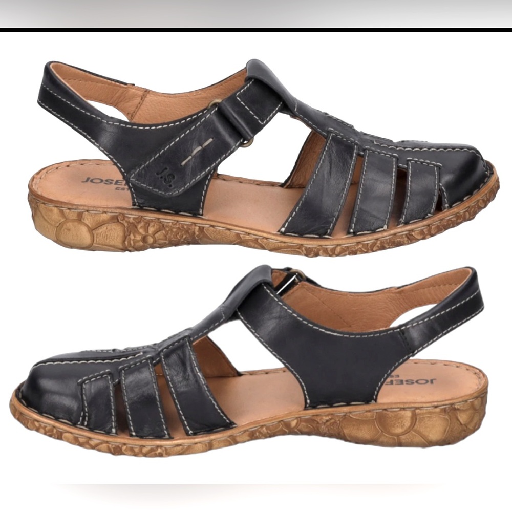 JOSEF SEIBEL• BLACK LEATHER “FISHERMAN SANDALS”•WOMEN’S•SIZE EUR 43=11.5 US/CAD